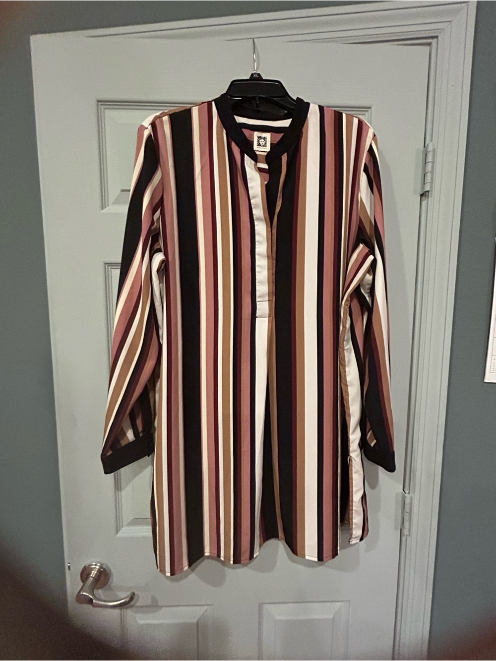 Anne Klein Striped Long-Sleeve Tunic Top in Multi-Color Size XXL